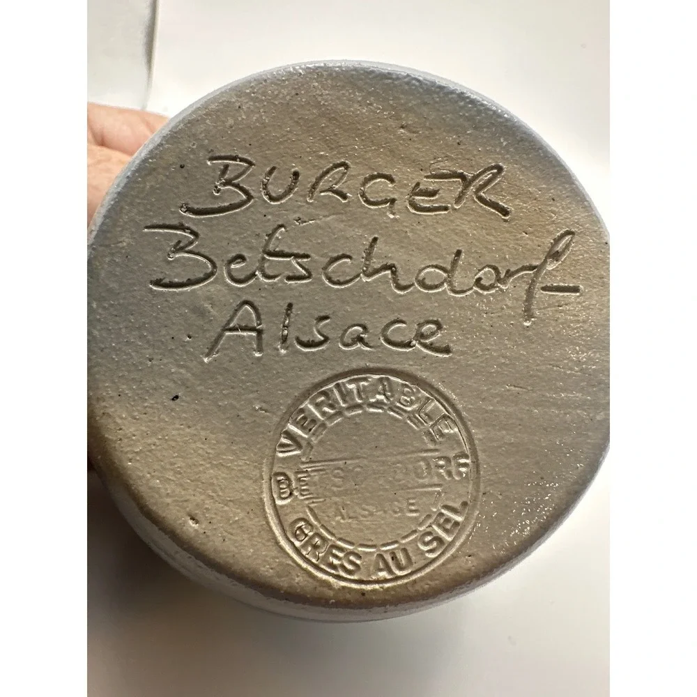 Burger Betschdorf Alsace France Salt Glazed Stoneware Olive Jar Cobalt Blue 3.5